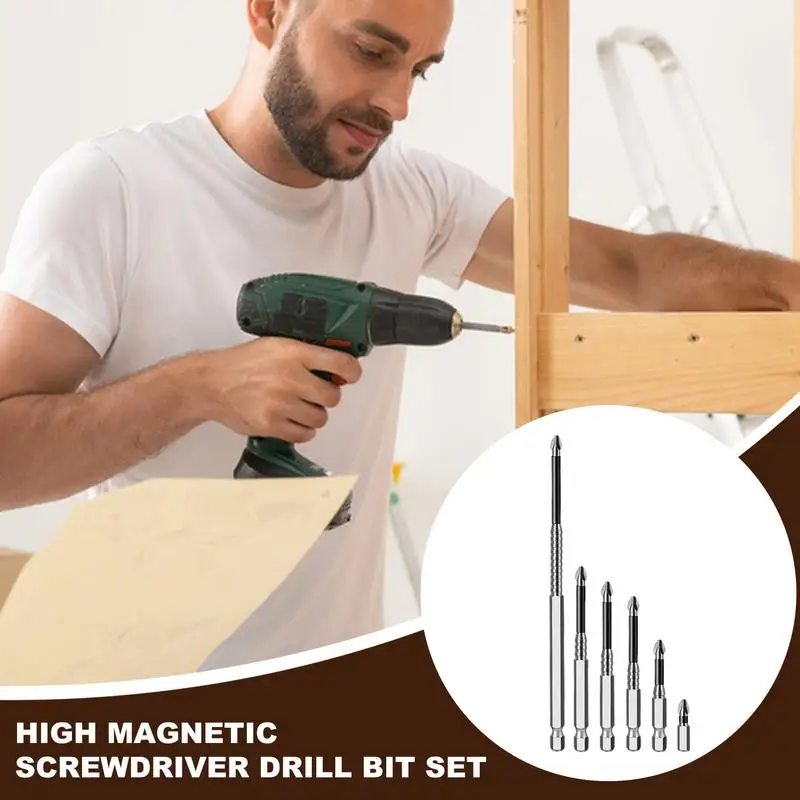 Magnetic Bit Set Anti-Slip Electric Bit Set Of 6 Heavy-Duty Shock-Proof Magnetic Drills For Construction Work Woodworking