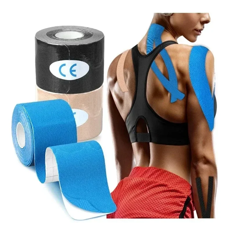 Cinta Kinesio deportiva de 5-10 cm, kinesiología muscular, parche elástico para aliviar el dolor de rodilla, pegatinas de recuperación atlética, vendajes para Fitness