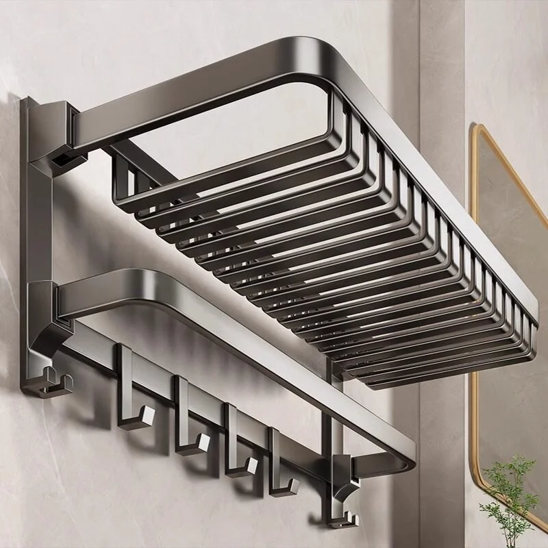 Towel rack No punching bathroom Shower room Storage rack Toilet bathroom Folding integrated space aluminum thickened