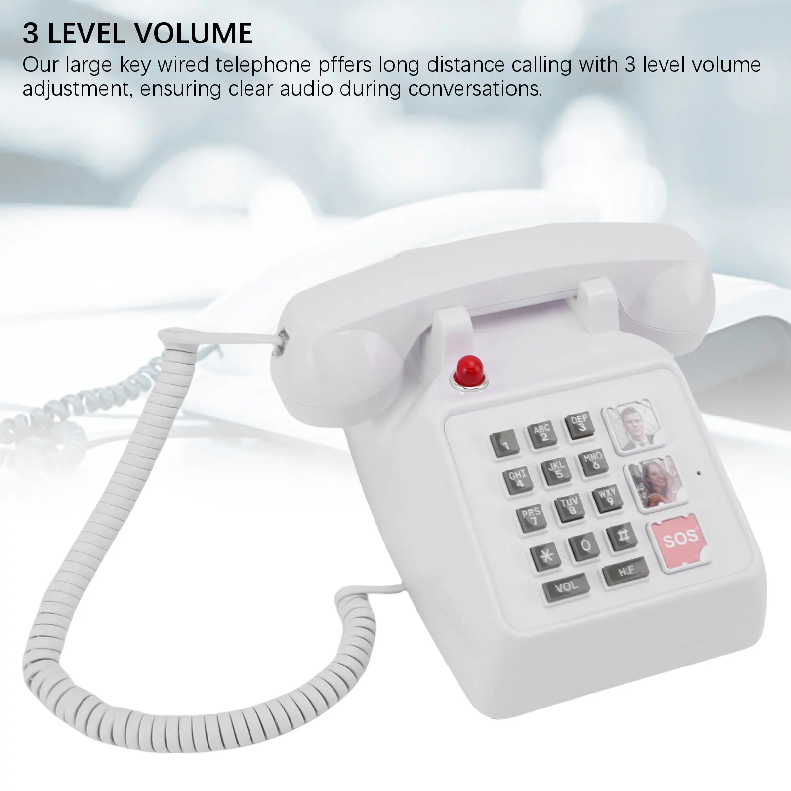 Telefono con pulsanti grandi Volume visivo regolabile 2 numeri di famiglia Telefono fisso con pulsanti grandi 5 numeri SOS per la casa