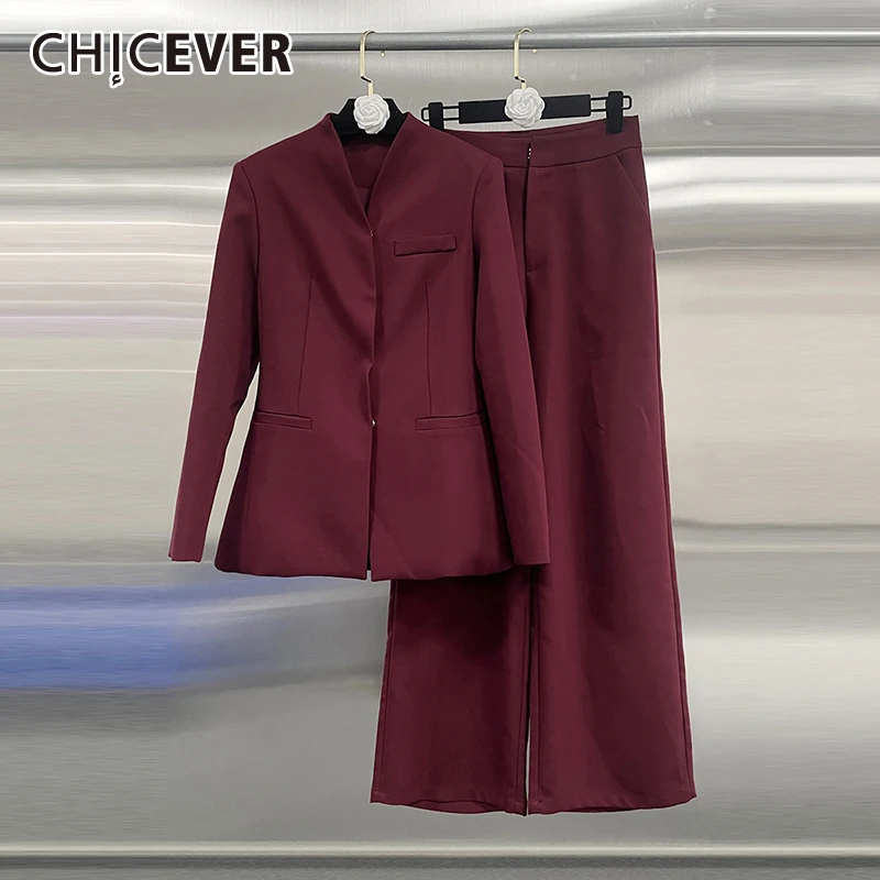 

CHICEVER однотонный комплект из двух предметов с карманами, женская куртка с v-образным вырезом и длинными рукавами, офисные женские брюки, модные новые комплекты