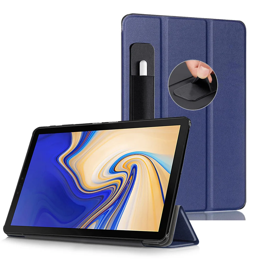 Slim Case For Samsung Galaxy Tab S4 10.5 2018 S Pen Holder, Tri-Fold Stand Cover Auto Sleep For SM-T830/T835/T837 Tablet Cases