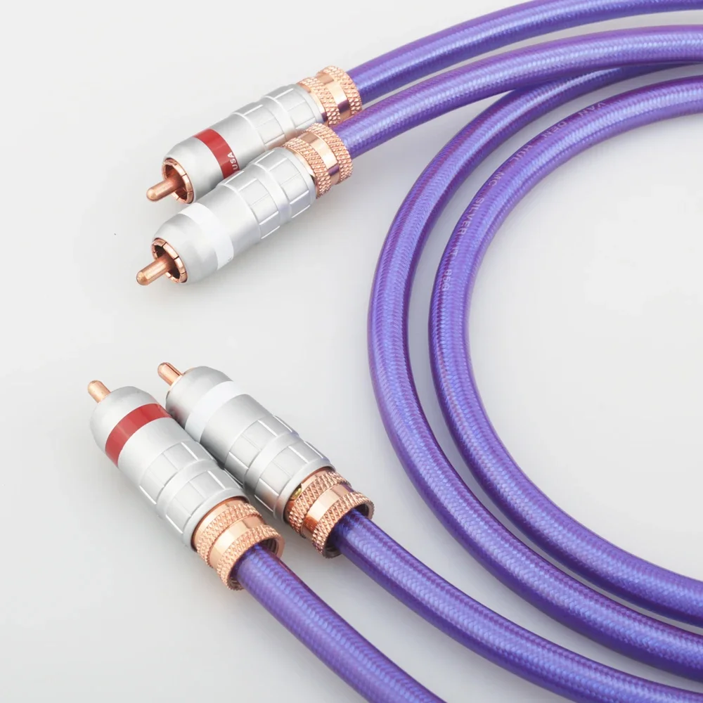 Purple RCA Cable Audiophile OCC Silver Plated Stereo Interconnect for Amplifier DAC CD Hifi One Pair