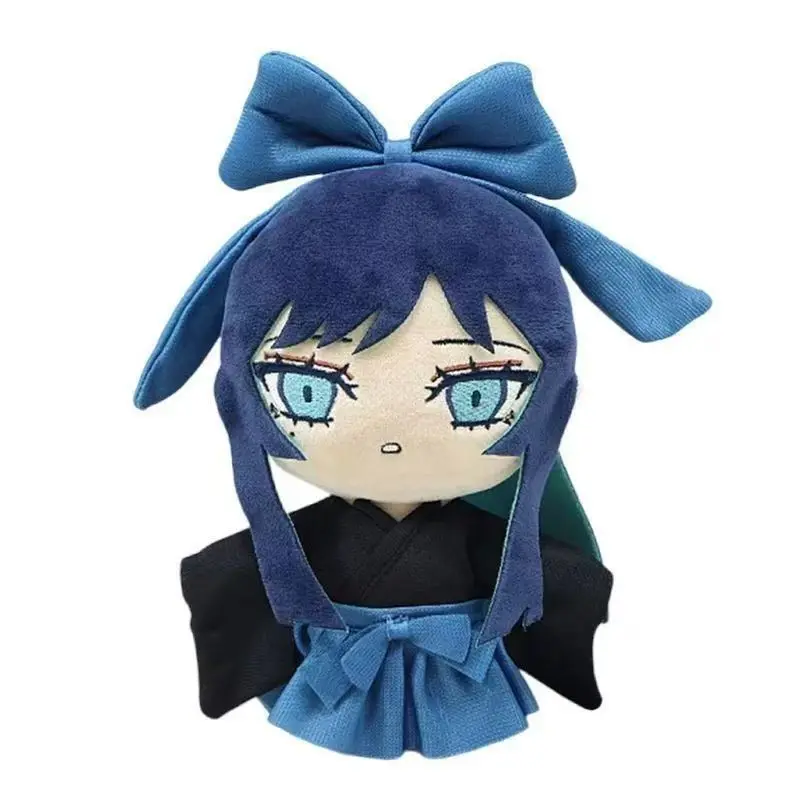 Anime Girl Plush Doll Soft Stuffed Figure Toy Dark‑Blue Hair With Rose Brooch Kawaii Collectible Plushie Home Decoration Gift fo