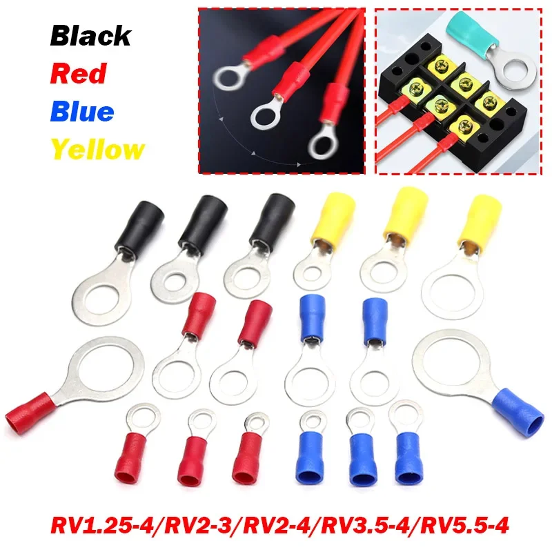 30Pcs/lot Electrical Ring Crimp Terminals Red Blue Yellow Black Wire Crimp Insulated Connectors For Connection Screw