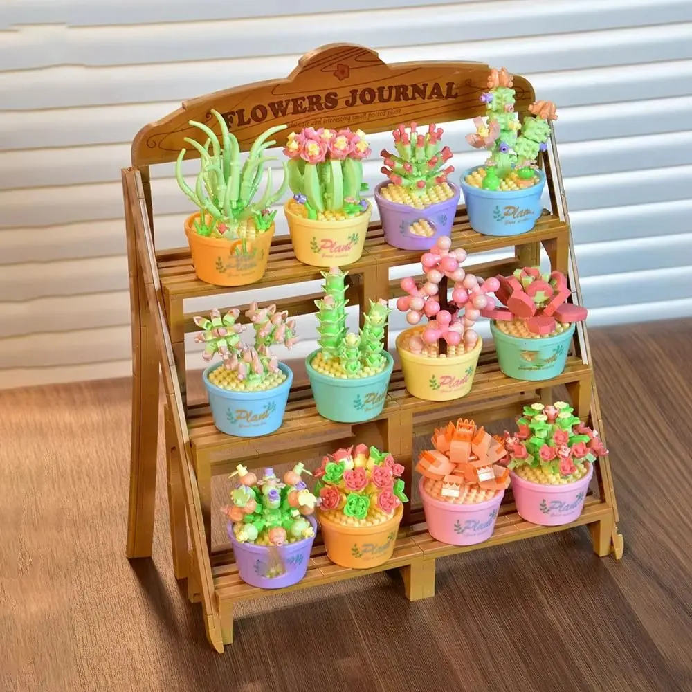 

New DIY Flower Potted Building Block Home Desk Plant Decor Eternal Bouquet Girl Brick Children Succulent Building Block Set