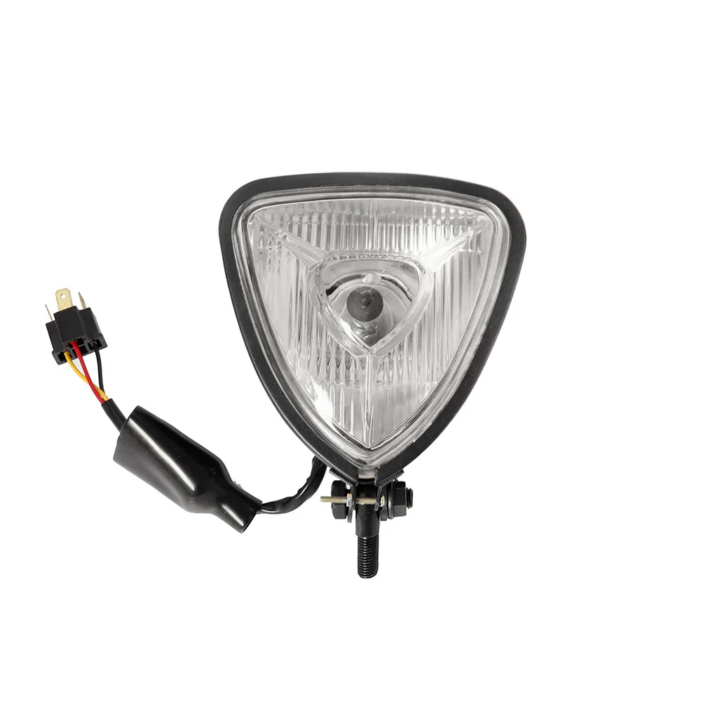 TCYATO レトロ改造バイクヘッドライト、三角形メタルフロント照明ヘッドライト、フロントヘッドライト