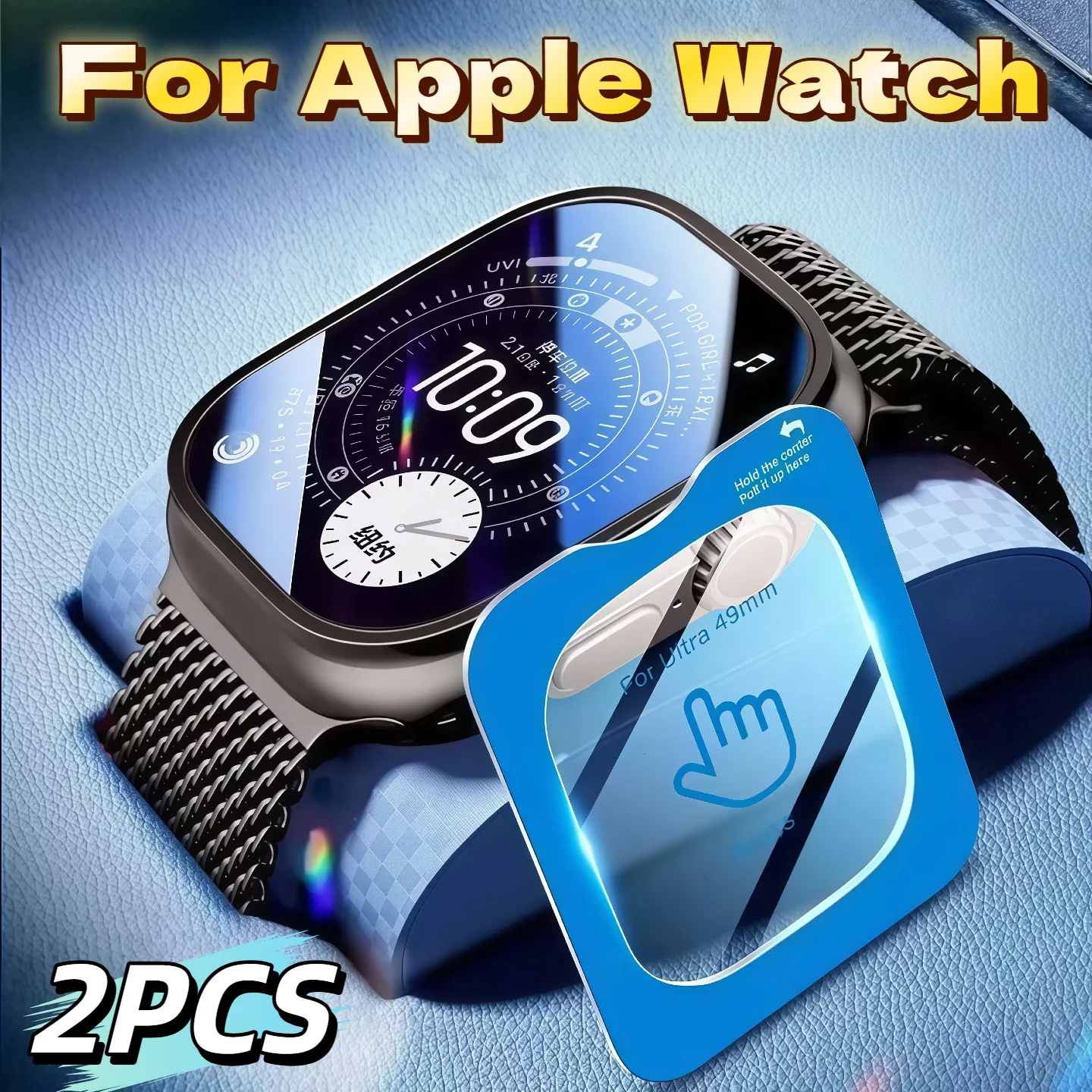 2 Stück Displayschutzfolie aus gehärtetem Glas für Apple Watch Ultra 2 3 Ultra2 Ultra3 49 mm mit Ausrichtungswerkzeug, einfache Installation
