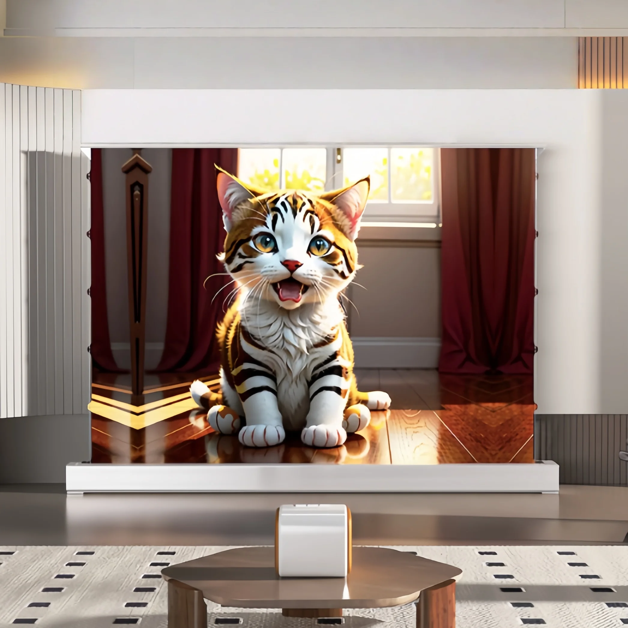 Electric Floor Rising Projection Screen, Anti-Light Perforated Acoustic Material, 4K/8K HD Cinema Screen for Home Theat