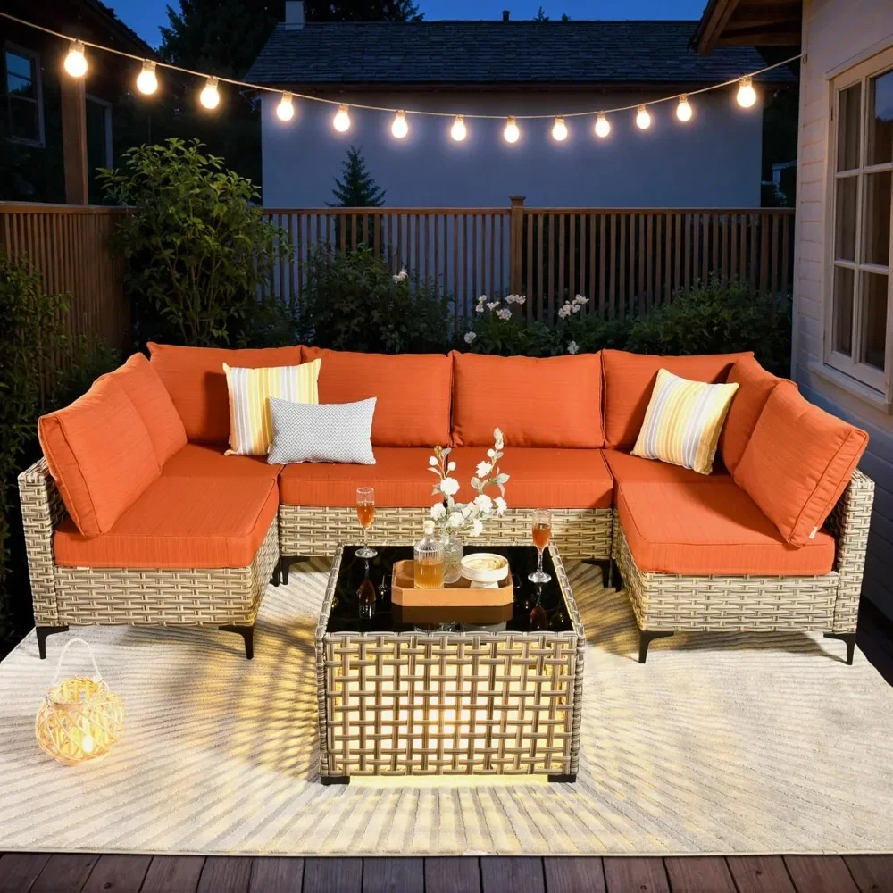 

7-Piece Patio Furniture Set, Outdoor Conversation Set Sectional Sofa with Water Resistant Thick Cushions and Coffee Table