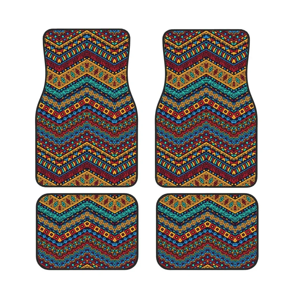 Colorful African Ethnic Tribal Geometric Car Waterproof Rubber Car Mats 4PCS Car Floor Carpets Rugs Non-Slip Auto Foot Mats