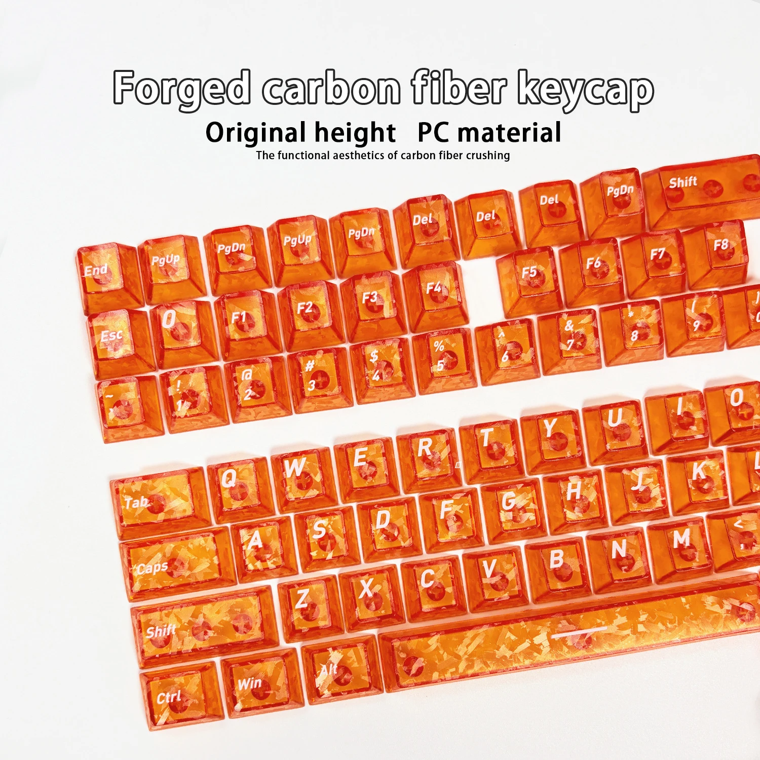 Forged Carbon Fiber Transparent Keycaps 132 Keys PC Material Cherry Profile Sikscreen Process For MX Switch Mechanical Keyboard