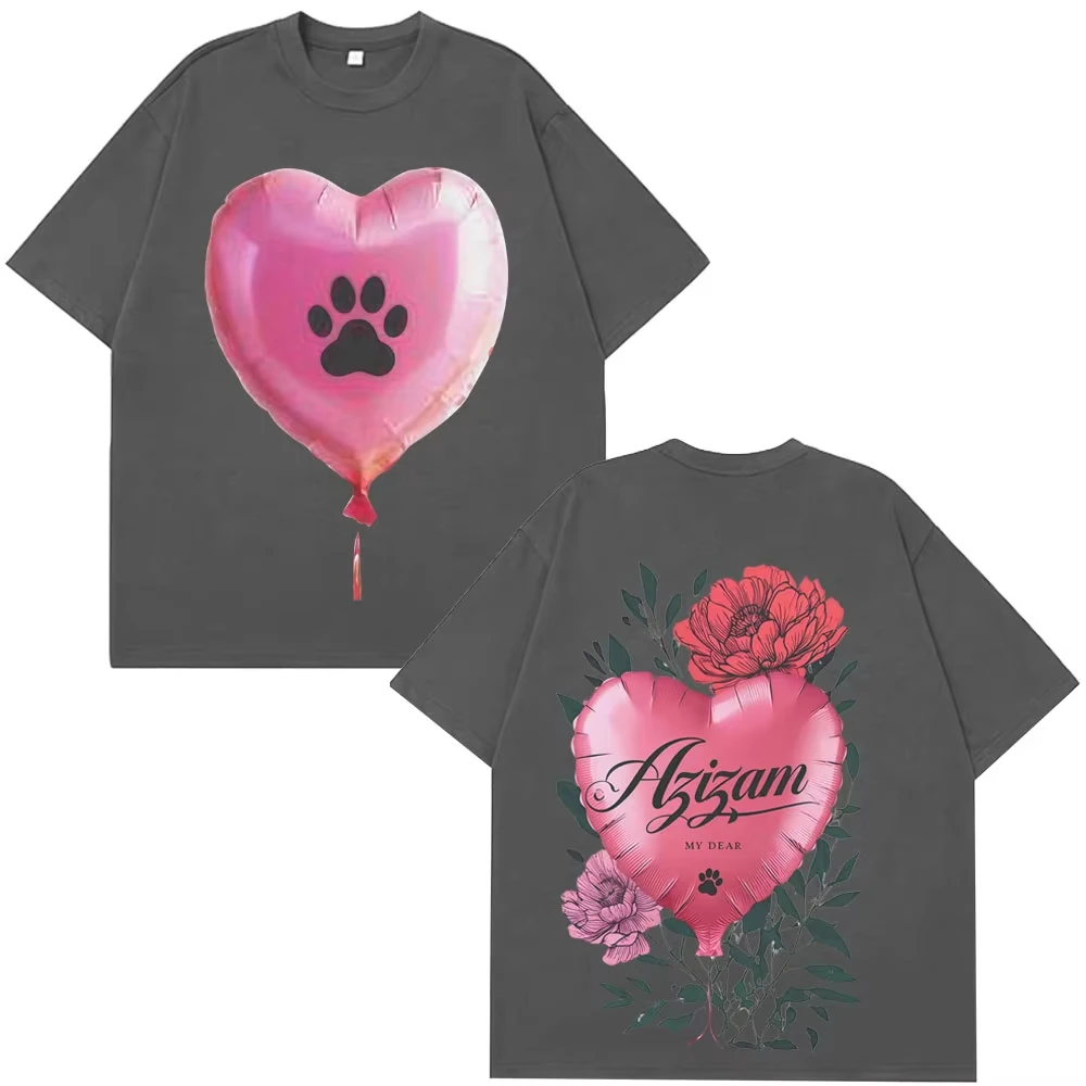 إد شيران أزيزام القلب بالون الجرافيك المحملة القطن عادية قمصان بأكمام قصيرة ملابس للرجال موضة طباعة س الرقبة تي شيرت #5