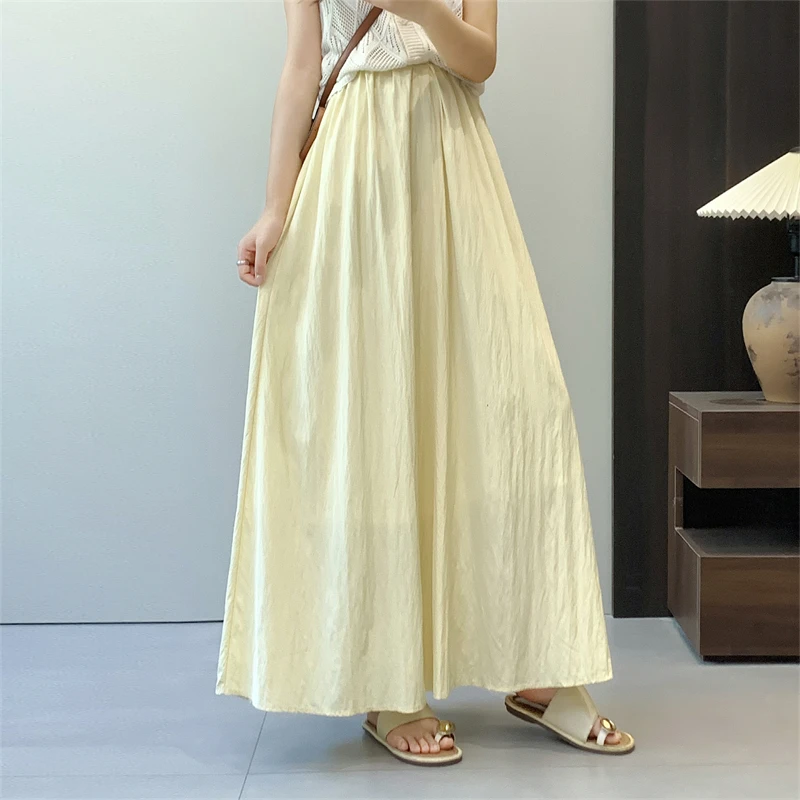 

Летняя юбка с высокой талией и эластичной резинкой на талии, женская полная юбка, длинная корейская повседневная юбка-миди художественного цвета