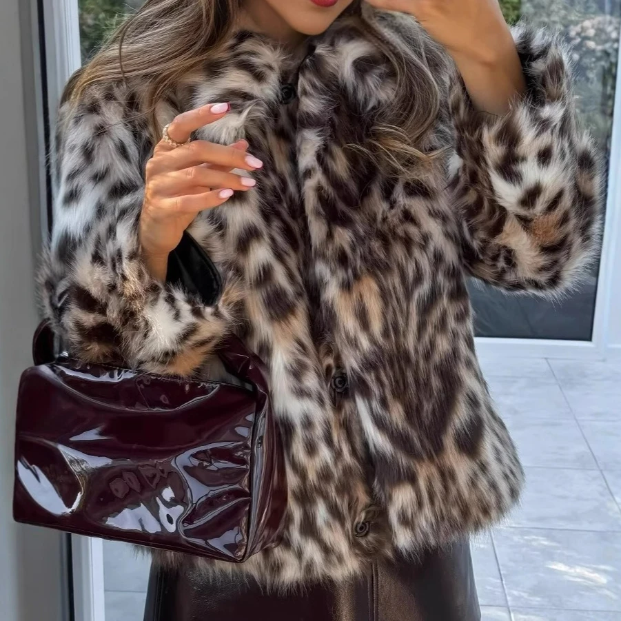 

Faux Fur Coats Women Full Sleeve Short Coat Thick Warm Y2k Streetwear Elegant Jackets Y2k Leopard Print Outerwear Autumn Winter