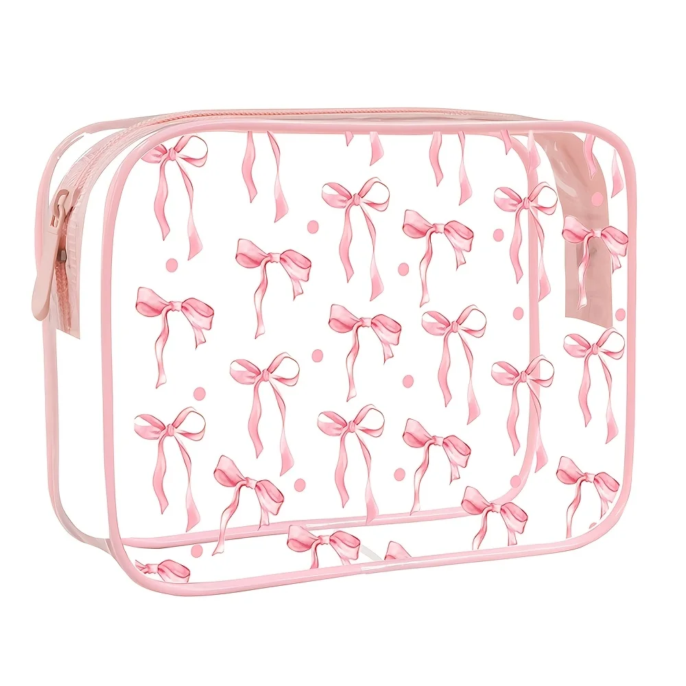 Women's Transparent Makeup Bag, Pvc Makeup Bag, Tsa Compliant, Organizer for Travel and Business Cosmetics and Toiletries, Ideal Gift for Friends, High Aesthetic Bow-Knot Design, Women's Transparent Makeup Bag, Pvc Makeup Bag, Tsa Compliant, Organizer for Travel and Business Cosmetics and Toiletries, Ideal Gift for Friends, High Aesthetic Bow-Knot Design