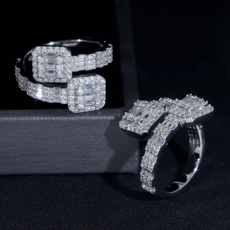 

Stocks Wholesale Gold Plated Men Style Classic 925 Silver Ring HipHop Jewelry Style Baguette VVS Diamond Moissanite Mens Ring