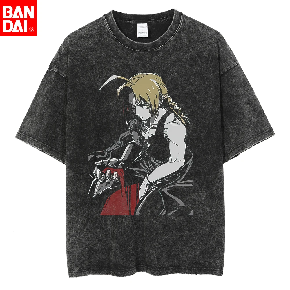

Anime Fullmetal Alchemist Logo Graphic Print T Shirt Men Women Vintage Manga Tshirts Washed Cotton T-shirt Harajuku Oversize Tee