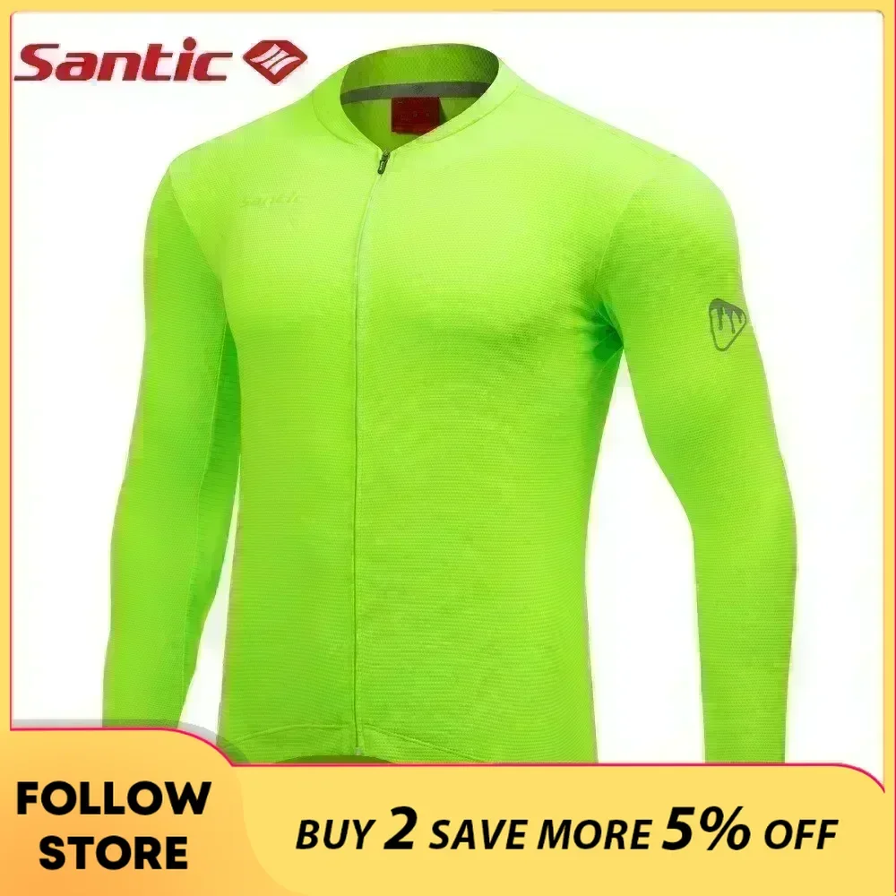 

Santic Mens Cycling Jersey Spring Summer Long Sleeve MTB Biking Shirts Breathable Reflective Lightweight Bicycle Sports Clothing