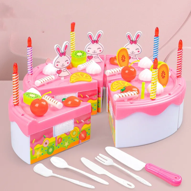 Kids Pretend Play Toys Simulation Birthday Cake Pizza Toddler Cutting Fruit Vegetable Set Early Montessori Education Puzzle Toy