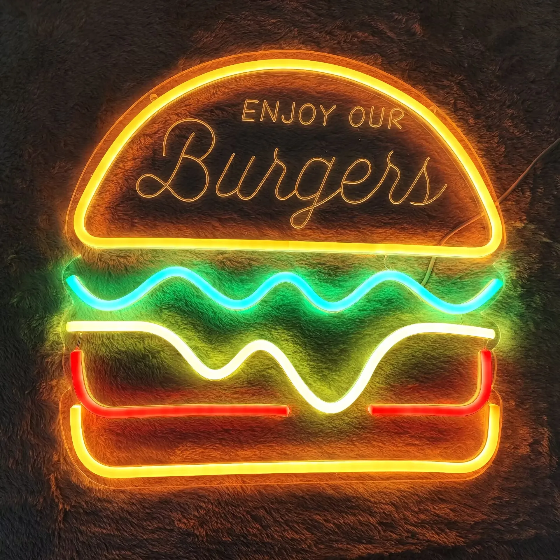 

Неоновая вывеска ENJOY OUR Burgers, светодиодная подсветка для ресторана, бара, кафе, настенного декора, фаст-фуда, тематическое искусство для привлечения клиентов