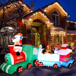2.7M Giant Christmas Inflatable Train LED Lights Inflatable Ornament  Intdoor Decoration New Year Holiday Party Outdoor Decor