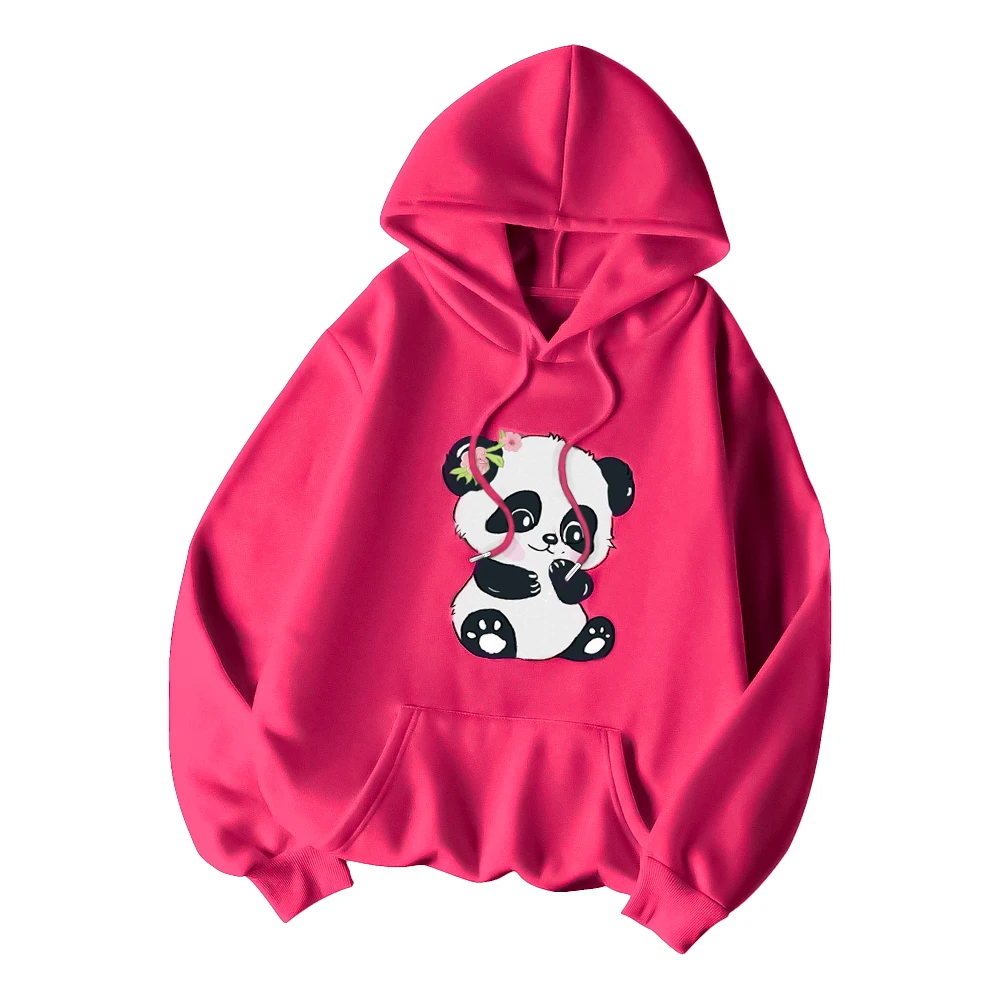 

2024 Autumn/Winter Women's hoodie Fashion retro pattern Panda print women's sweatshirt Long sleeve o neck jumper