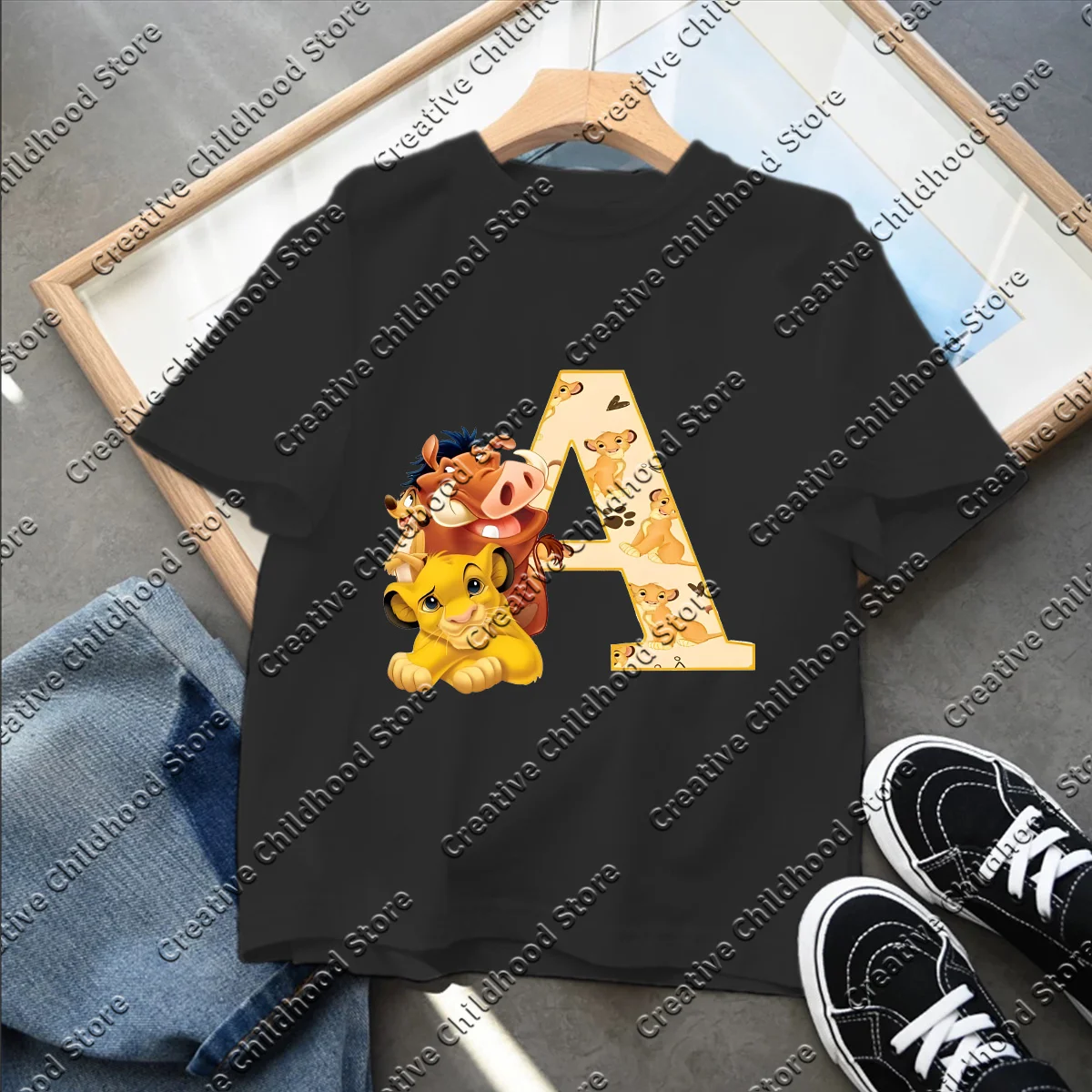 2025 Lion King Boys T-shirt Letter A-Z Disney Simba Pumbaa Print Tee Shirt Cute Cartoon Kids Child's Streetwear Casual Clothes