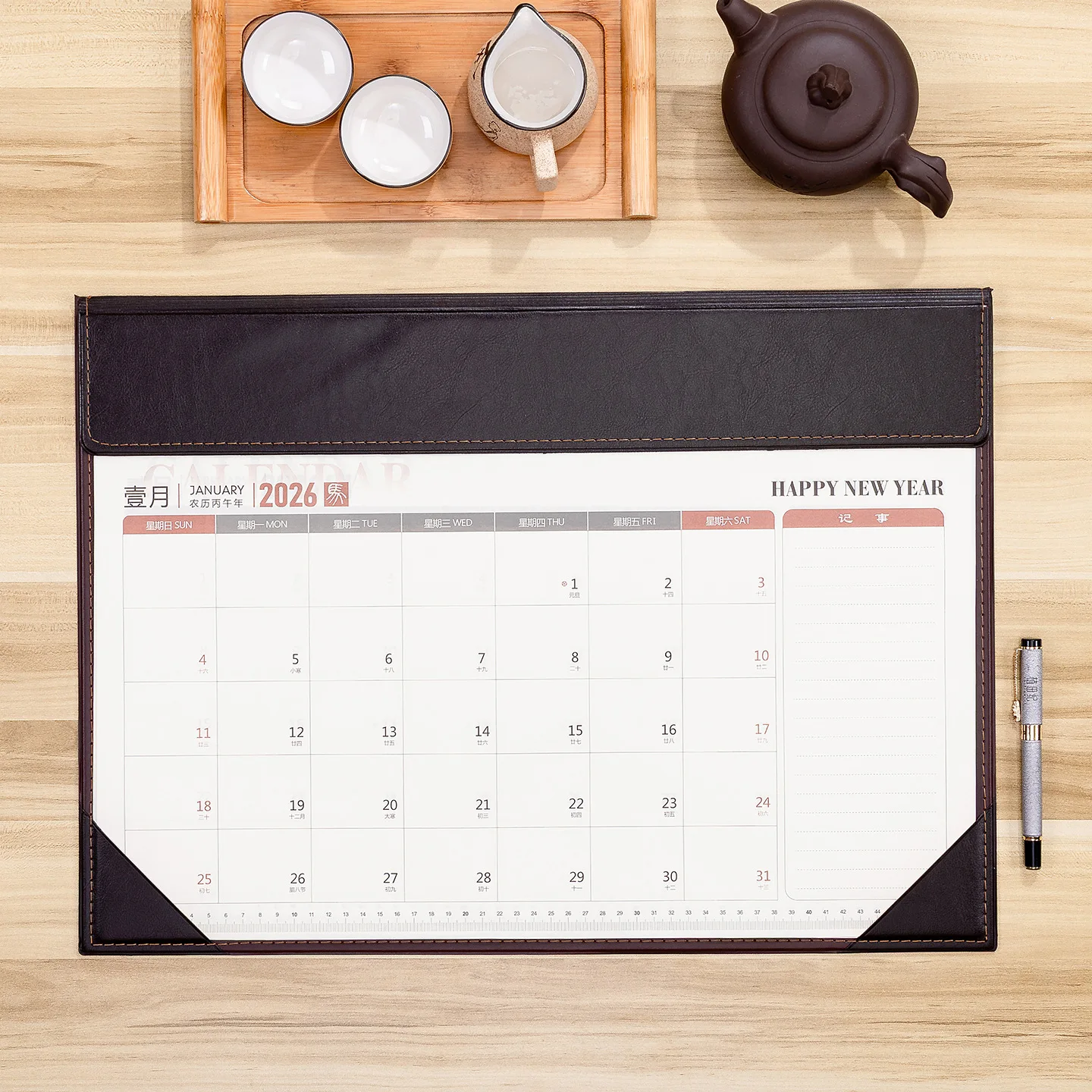2027 Large Desk Calendar Pad, PU Leather Monthly Planner Mat with Big Grid Schedule, Office Desktop Notepad Calendar for