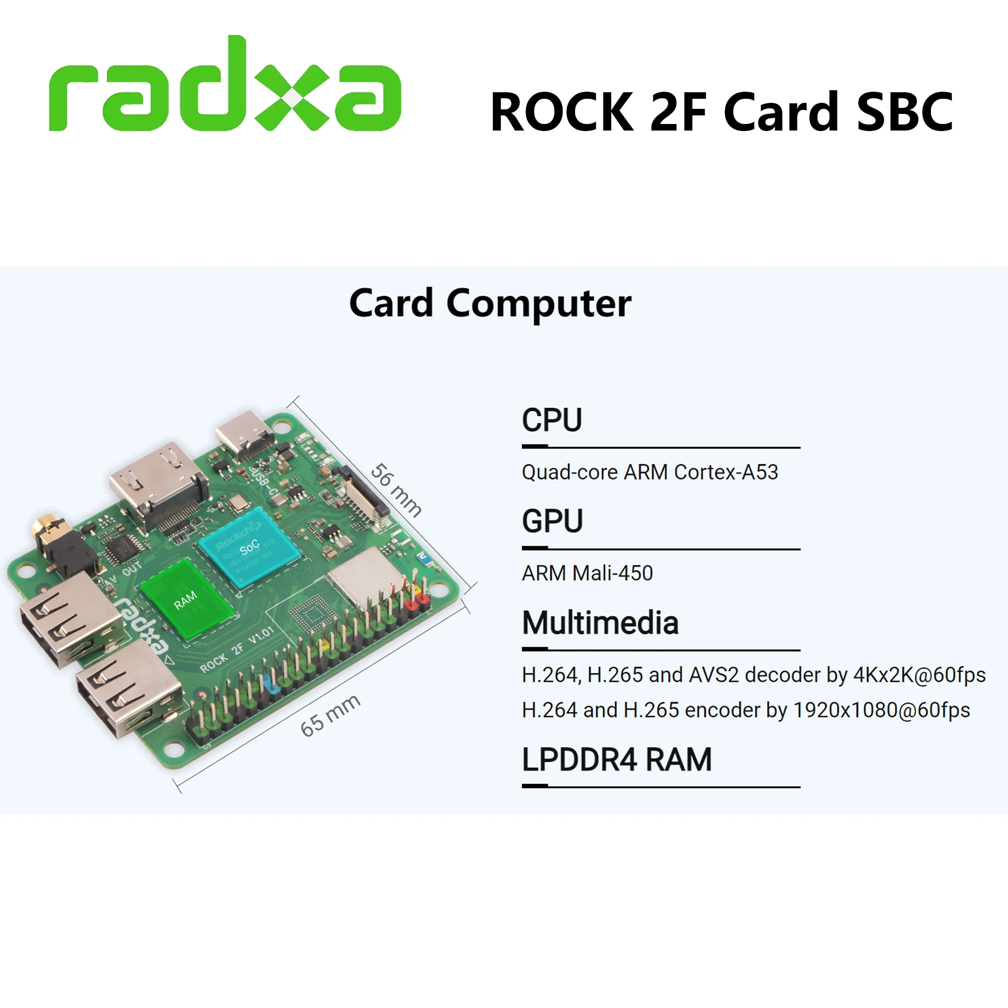 Imagem -02 - Computador de Cartão Radxa Rock 4k Rk3528a Lpddr4 Hdmi Padrão Suporta até 4kp60 Wifi e bt 5.4 2f 4k