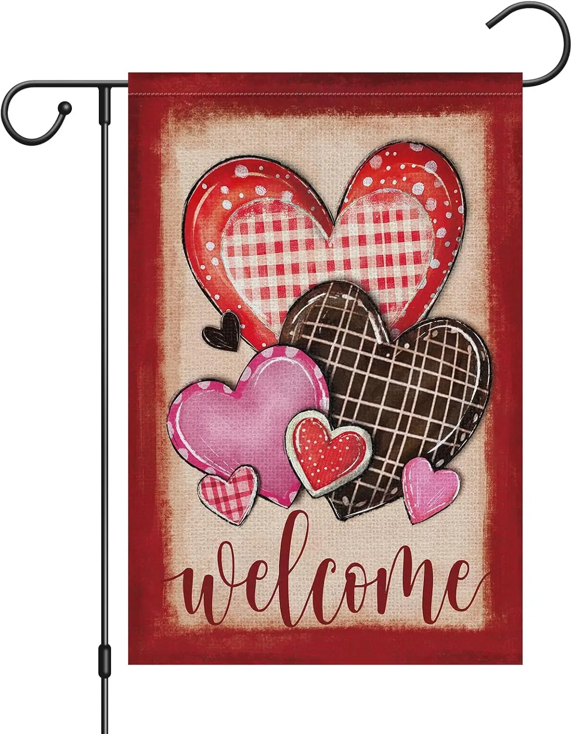 Louise Maelys Happy Valentines Garden Flag Love Heart Welcome 12x18 Inch Double Sided Small Burlap Spring Holiday Anniversar EEZ