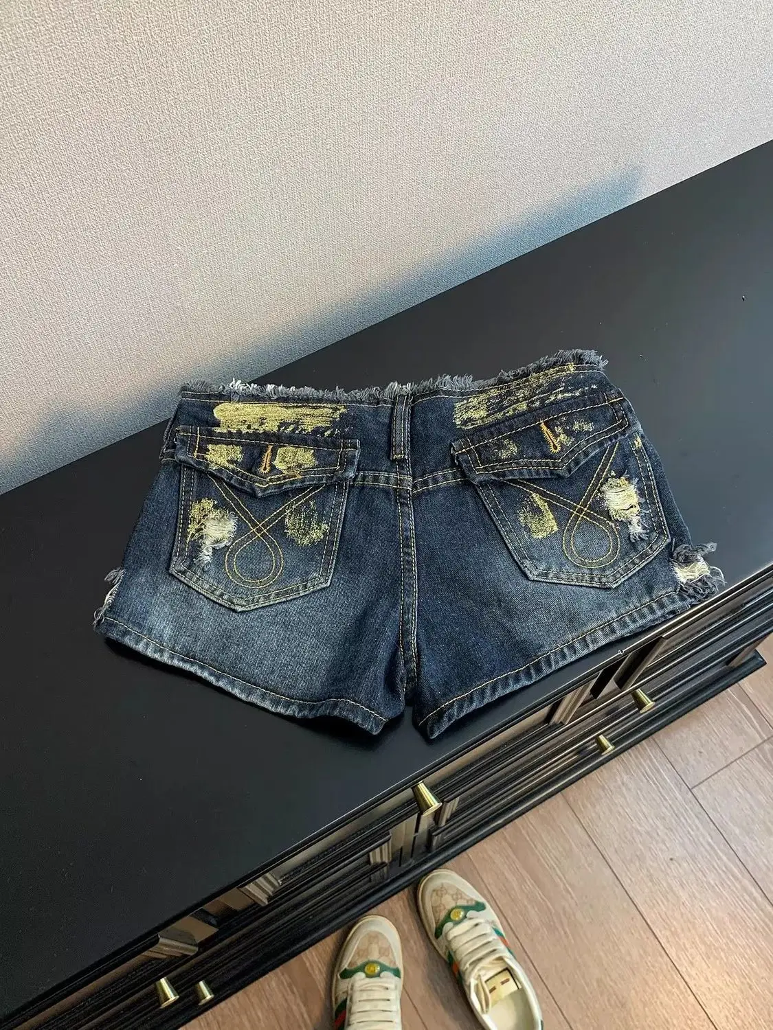 American Retro Bronzing Ripped Old Denim Shorts Women's Summer New Low-rise Hot Shorts