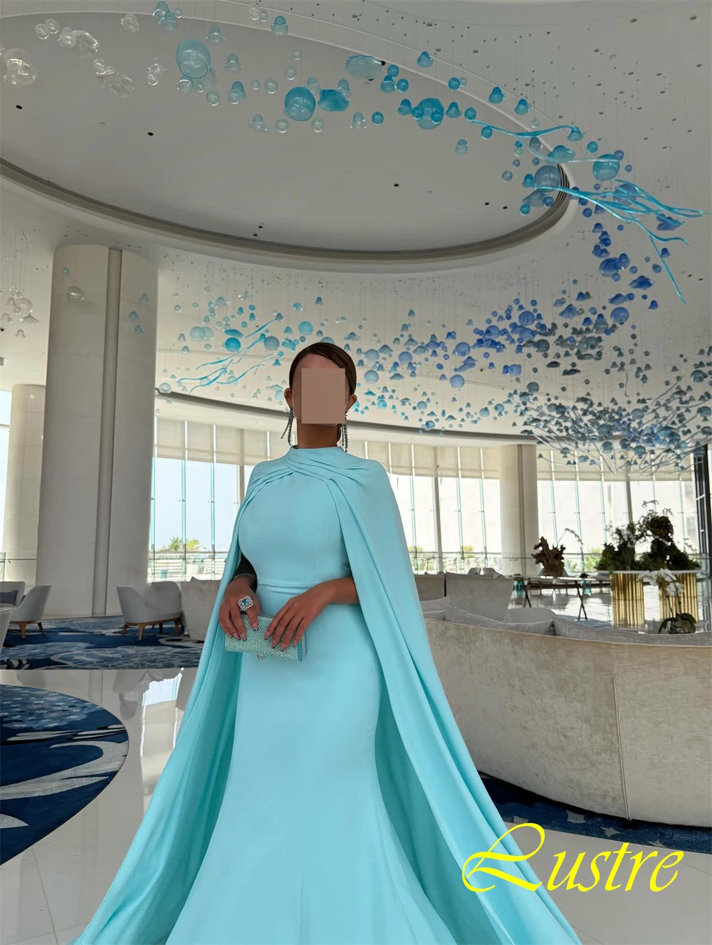 Customized Luxury Chiffon Shawl Evening Dress Exquisite High Collar Prom Dresses Modern Court Train Special Occasion Gowns