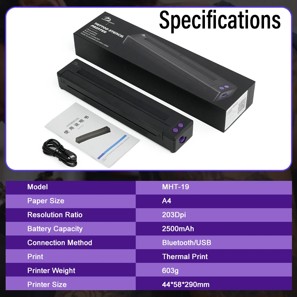 آلة نقل الوشم اللاسلكية بلوتوث سريعة الاتصال بشاشة الهاتف المحمول P19-طابعة استنسل الوشم الحرارية #6
