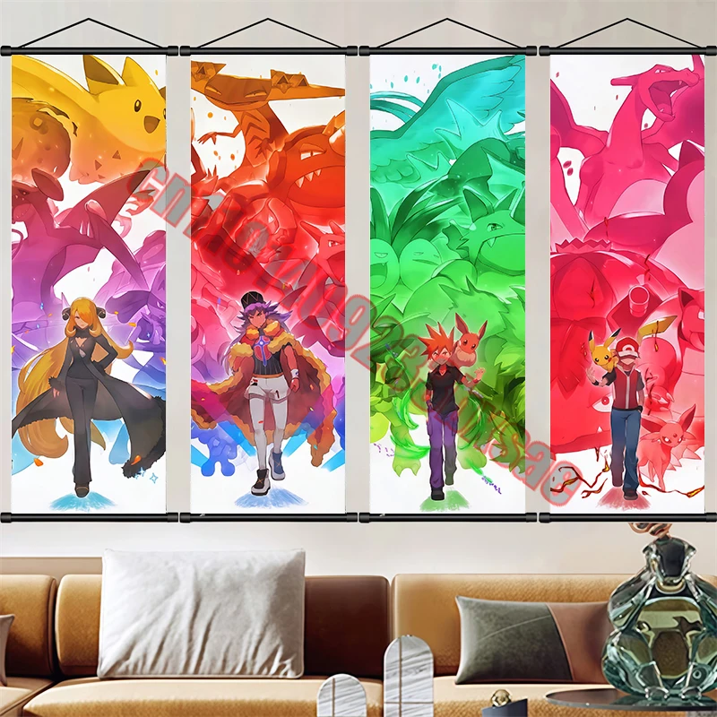 

Japanese Classic Cartoon Anime Pokemon Elf and Its Trainers HD Quality Art Scroll Painting Suitable for Bedroom Wall Decoration