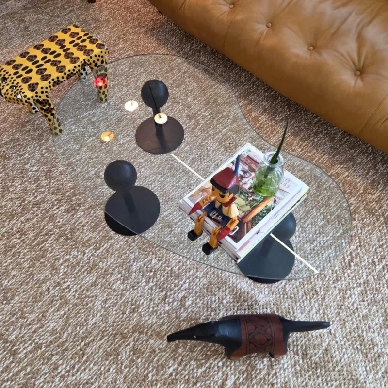 Tempered glass cashew wrought iron coffee table small apartment simple living room