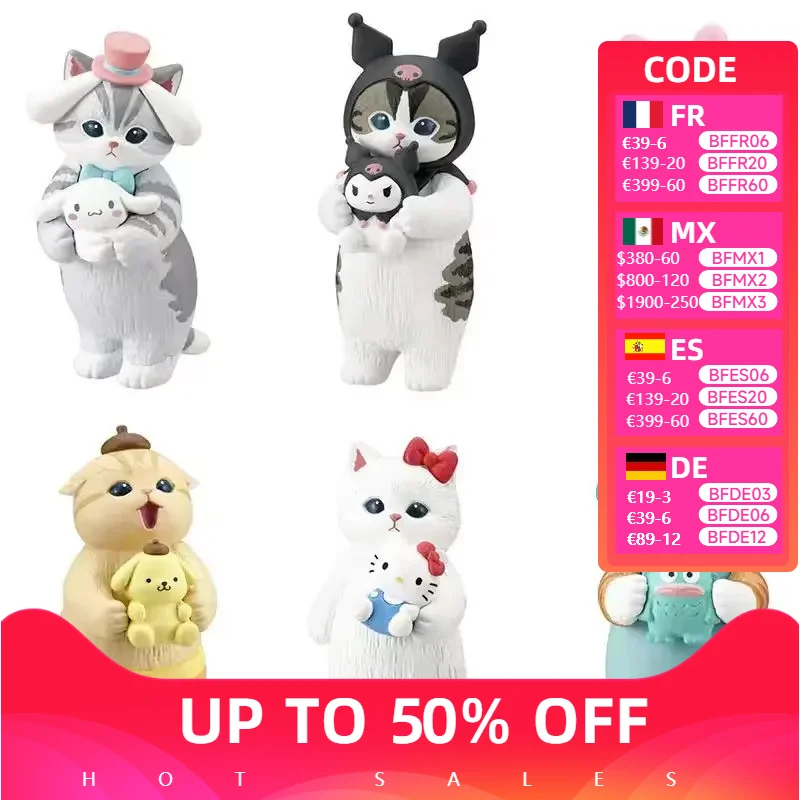 Anime Sanrio Mini Kawaii Figuur 6 Stks/partij 5.1-5.4Cm Haaienkat Vasthouden Op Kuromi Hello Kitty Hangyodon Huisdierenmodel Geschenken