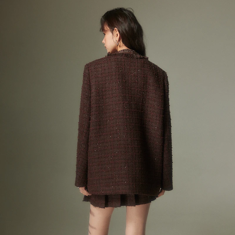 

DIDDI MODA Original Design Retro Brown Rivet iny Sequin Small Fraance Sle Set Autumn High-End Feel Faion Set for Women