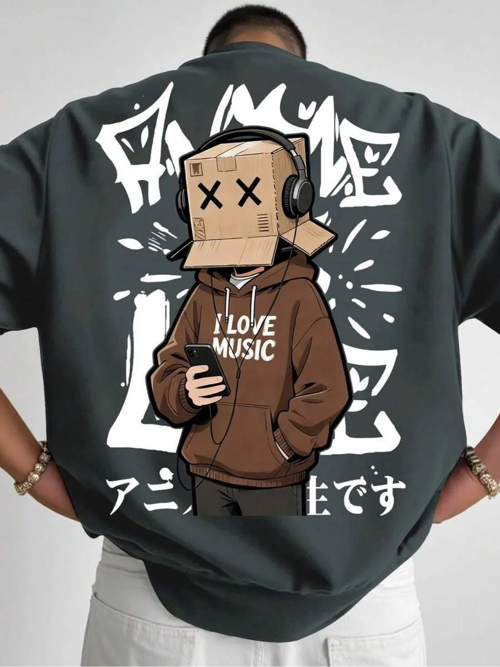 Amerikanisches Herren-Sommer-T-Shirt mit Kartonbox-Cartoon-Charakter-Buchstabendruck, mikroelastisch, atmungsaktiv, Rundhals, für Outdoor und Streetwear. – Detail 13