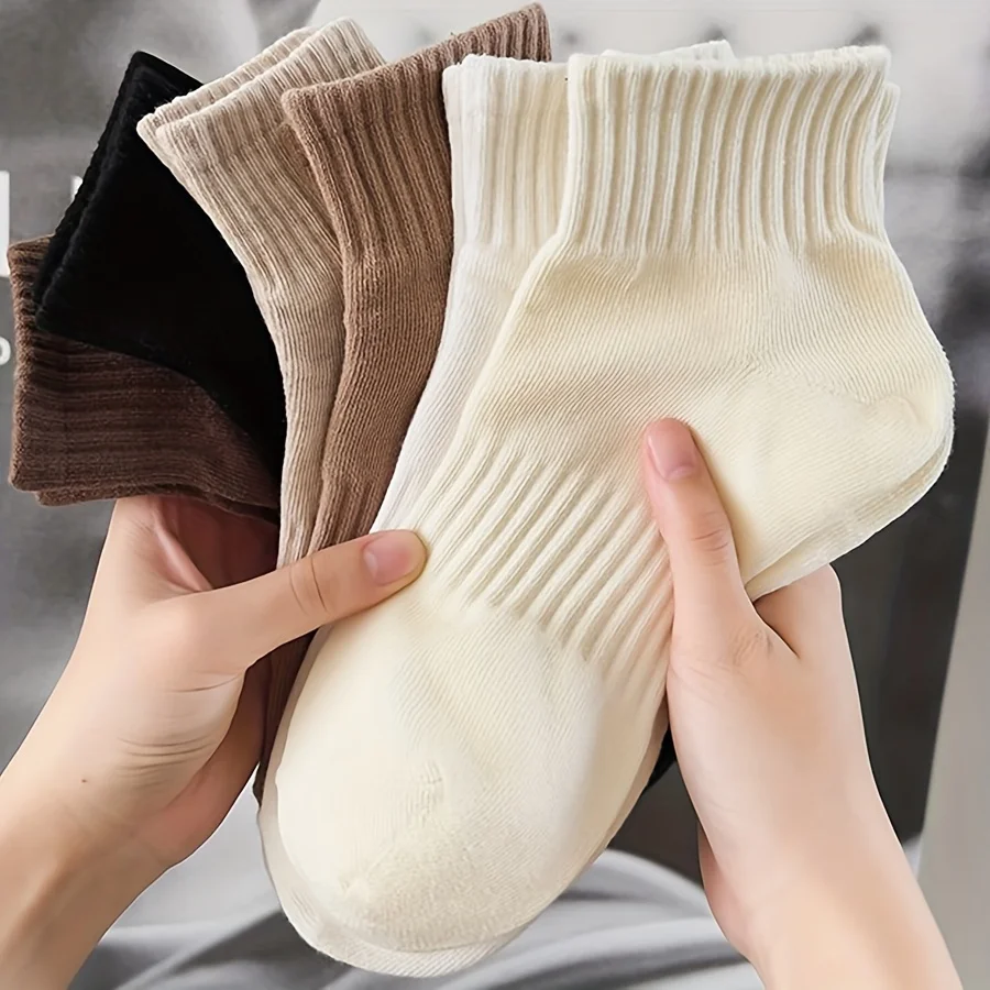 6/12 Paar einfarbige Söckchen für Damen, modisch, elastisch, gestreift, weich, bequem, atmungsaktiv, Stoff, ganzjährig, lässige Socken – Detail 3