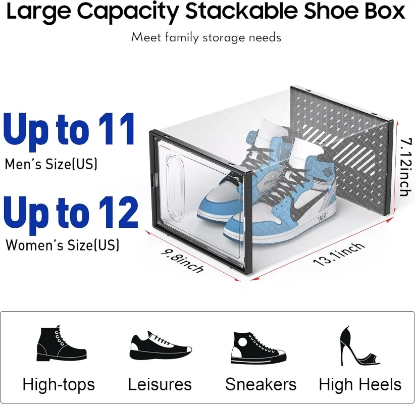 Grande Boîte de Rangement de Chaussures avec Porte Magnétique, Empilable en Plastique Transparent, pour Placard, Lot de 12