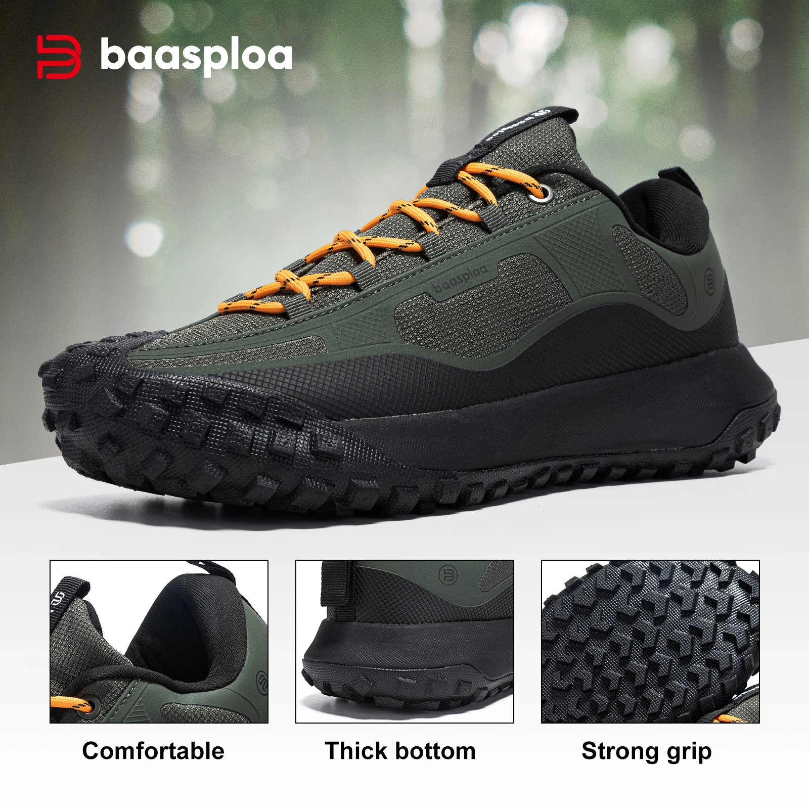 Baasploa Men Hiking Shoes Casual Lightweight Lace-Up Walking Shoes Male Outdoor Waterproof Camping Resistant Non Slip Sneakers