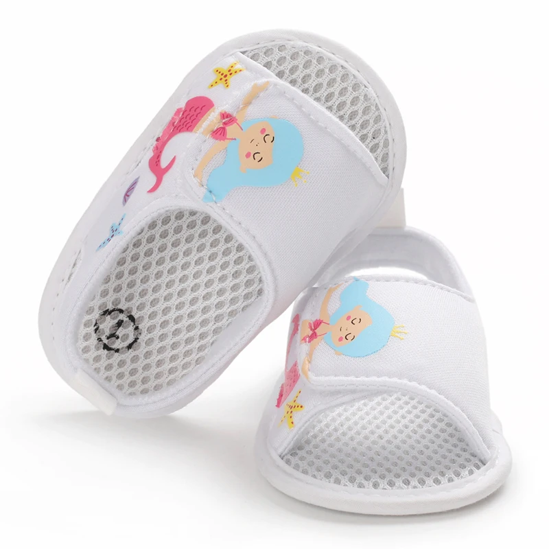 Newborn Baby Baby Baby Toddler Shoes Non-slip Breathable Solid Soft Soles Shoes Hollow-out Canvas Mermaid Sandals