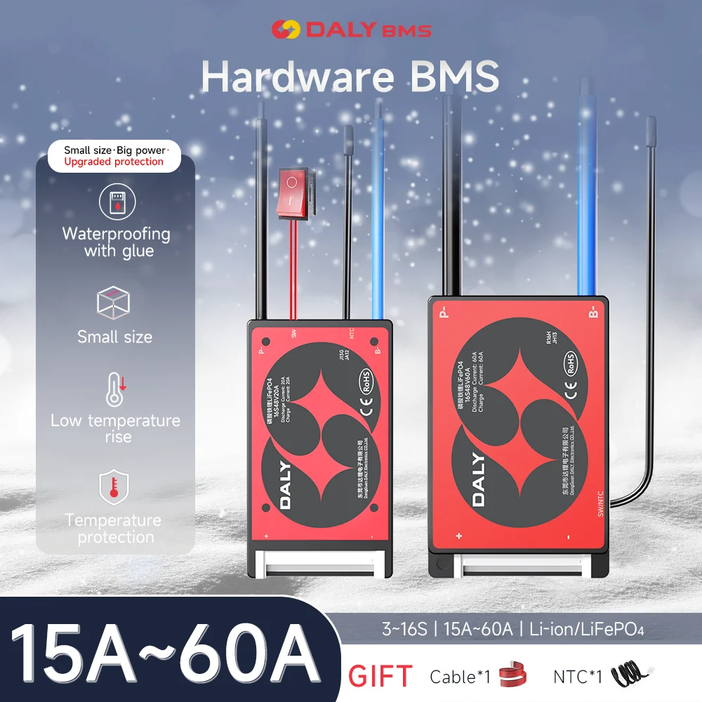 Daly Bms Li-ion 10S 13S LiFePO4 4S 12V with SoftSwitch BMS 3S 5S 7S 12S 14S 16S 40A 36V 48V 60V for Scooter Electric Vehicle