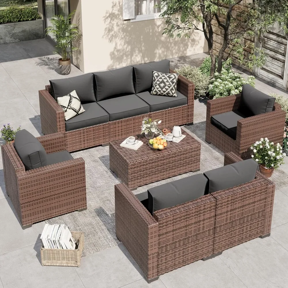 Outdoor Patio Furniture Set, 5 Piece Patio Sets with Storage Table, Wide Armrest Outside Sectional Sofa with Waterproof Covers