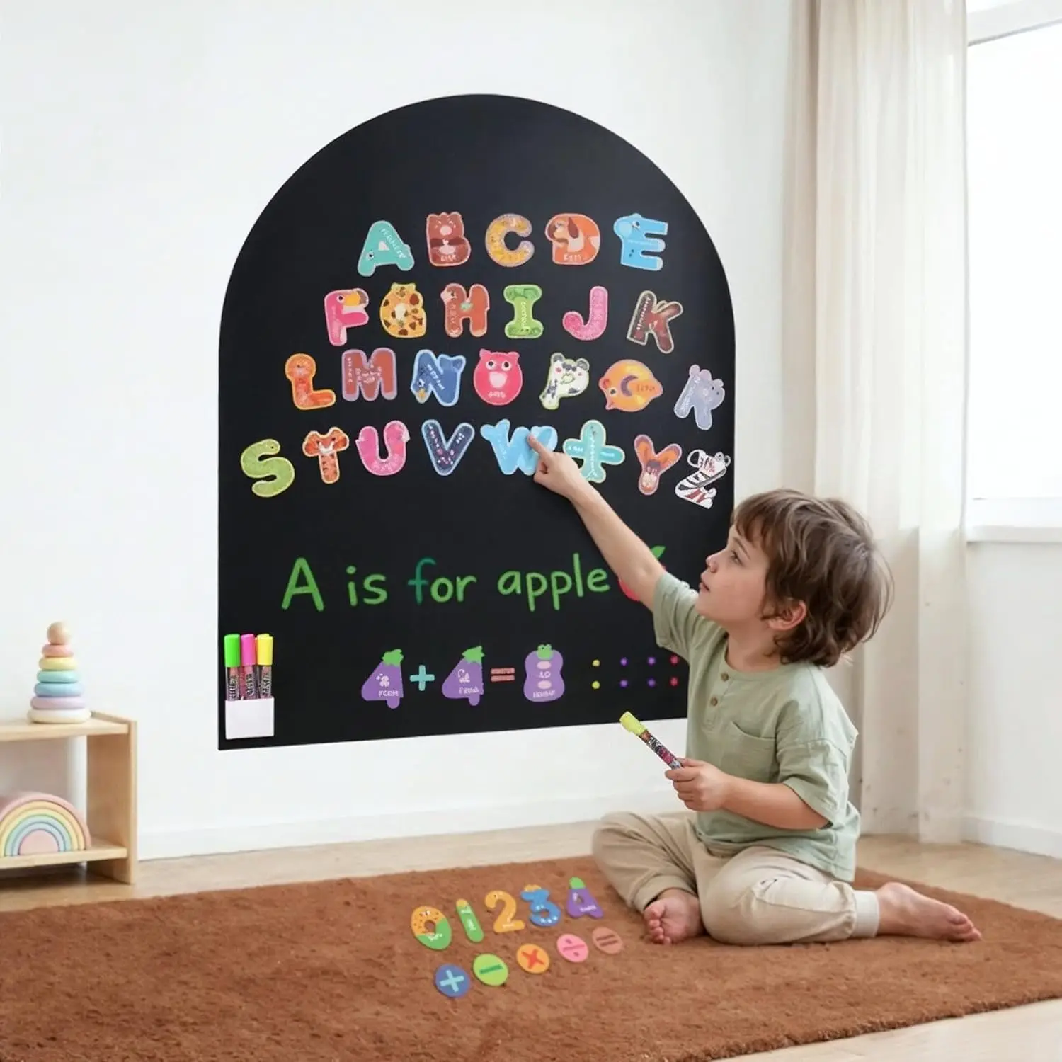 

Арочная магнитная наклейка на стену | Большая самоклеящаяся доска для письма мелом | 39,4 x 31,5 дюймов с набором из 64 магнитов