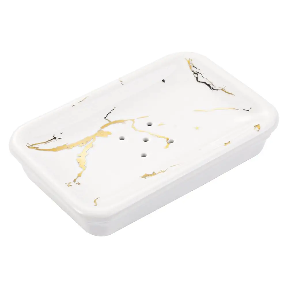 

Ceramic Soap Dish,Double Soap Holder with Drain,Porcelain Self Draining Soap Dish,Bar Soap Holder for Shower Bathroom Kitche