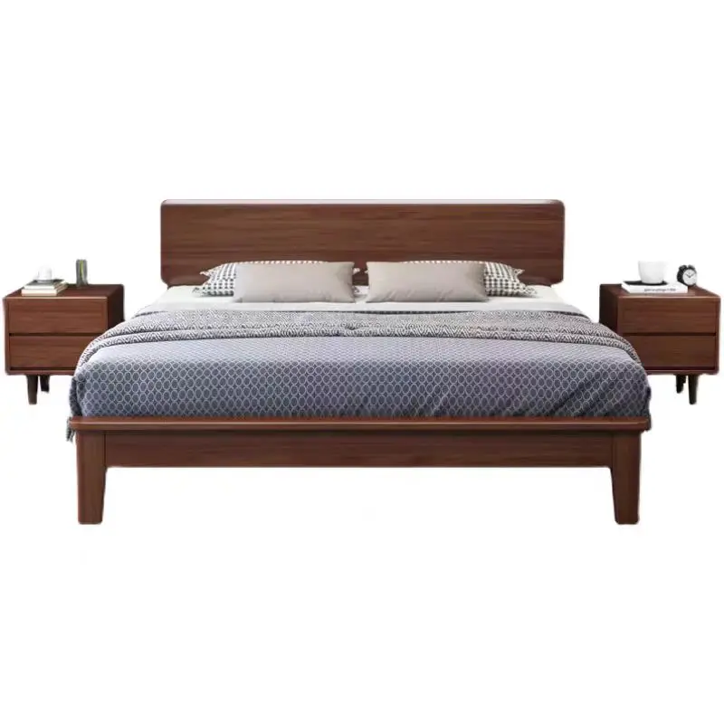 

%&Fashionable Simple Nature Solid Wooden Master Bedroom Household Double King Size North European Style Oak Color Wood Bed