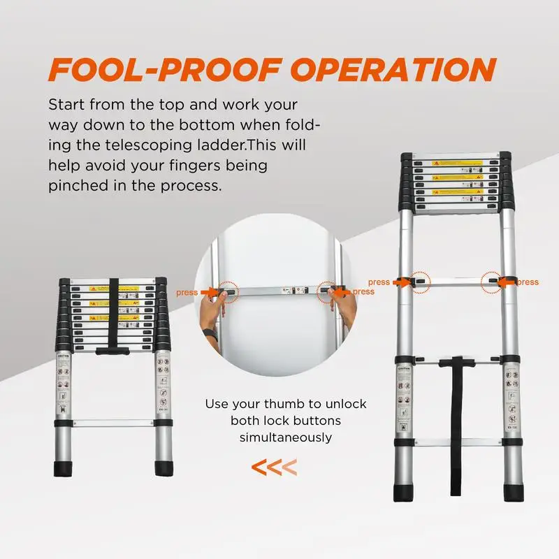 10,5 Fuß Teleskop-Verlängerungsleiter, tragbare Mehrzweck-Klappleiter aus Aluminiumlegierung für den Innen- und Außenbereich, strapazierfähig