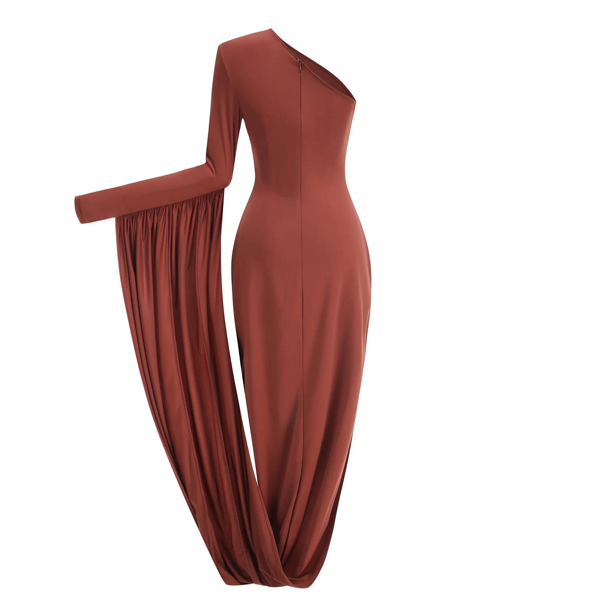 Sexy Bodycon Sloping Shoulder Long Sleeve Maxi Dress 2025 Autumn New Wrinkle Celebrity Evening Dresses Elegant Brithday Outfits